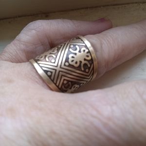 Brass Carved ring wrap ring Handcrafted Size 6